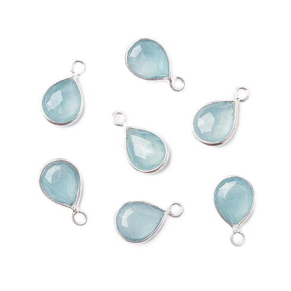 10x8mm Sterling Silver Bezel Blue Chalcedony Faceted Pear Pendant 1 piece 