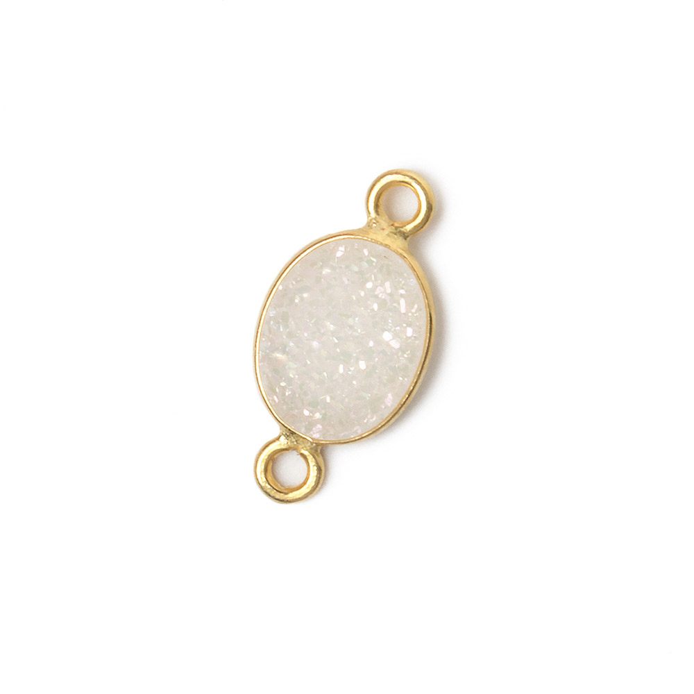  10x8mm Vermeil Bezel Mystic Pearl White Drusy Oval Connector 1 piece 