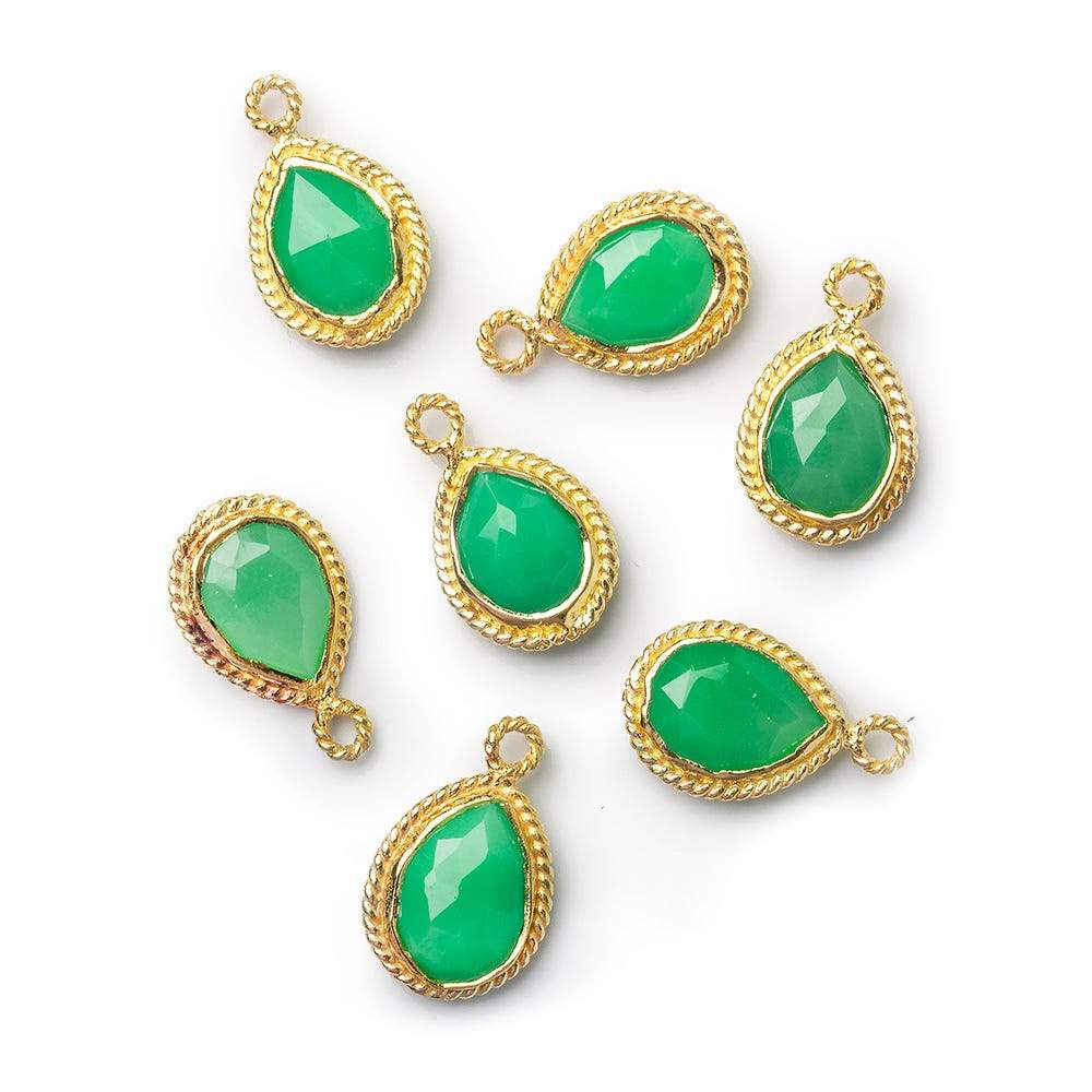  10x8mm Vermeil Rope Bezel Lime Green Chalcedony Pear Pendant 1 piece 