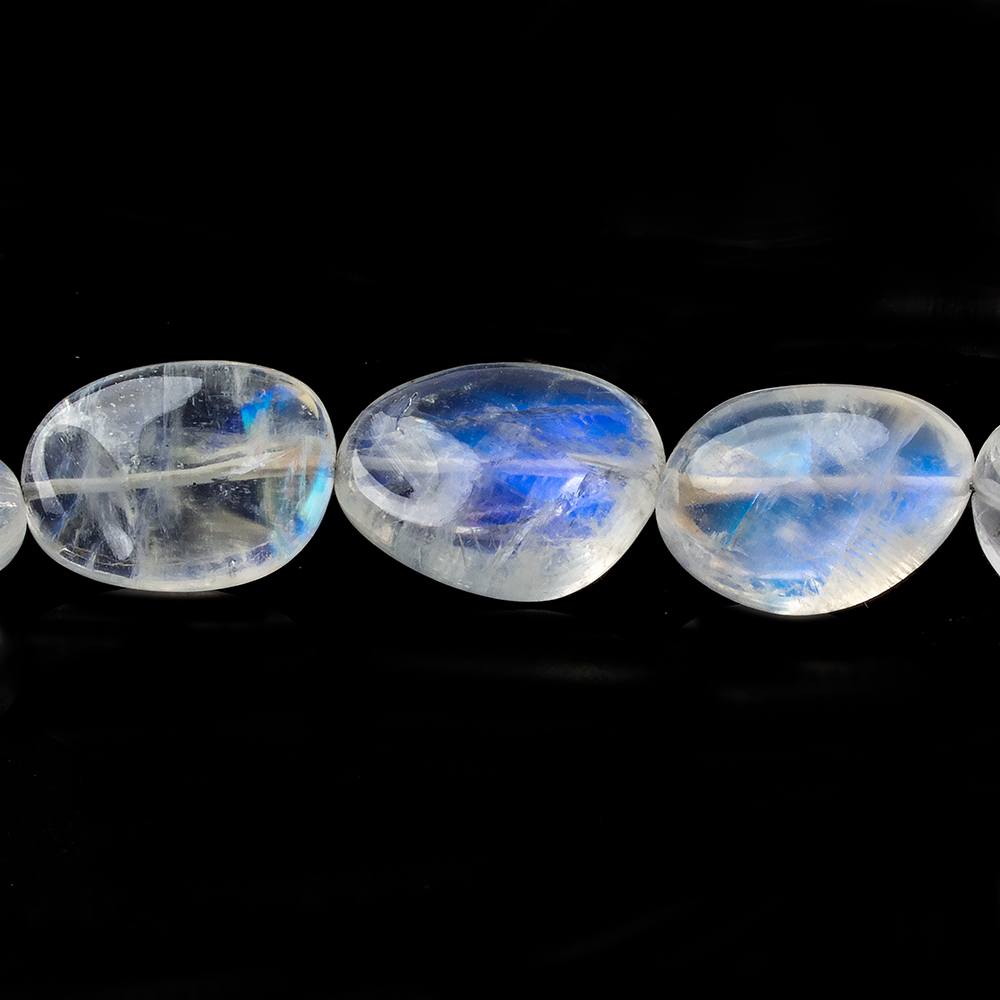  10x8x4-21x12x8mm Rainbow Moonstone carved petal divot nuggets 19 inches 37 beads AAA 