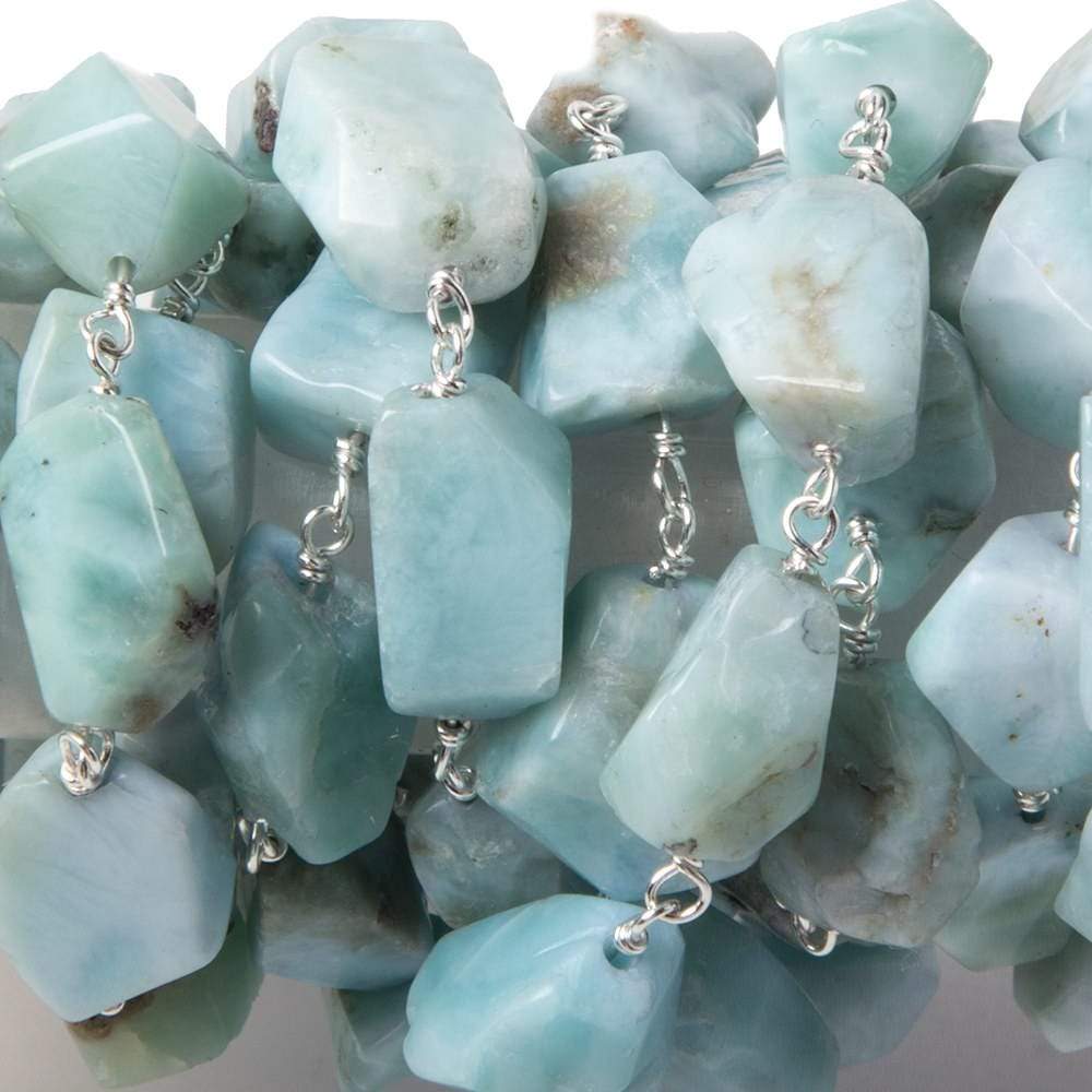  10x9-13x9mm Larimar faceted nugget .925 Silver Chain by the foot 20 pieces 