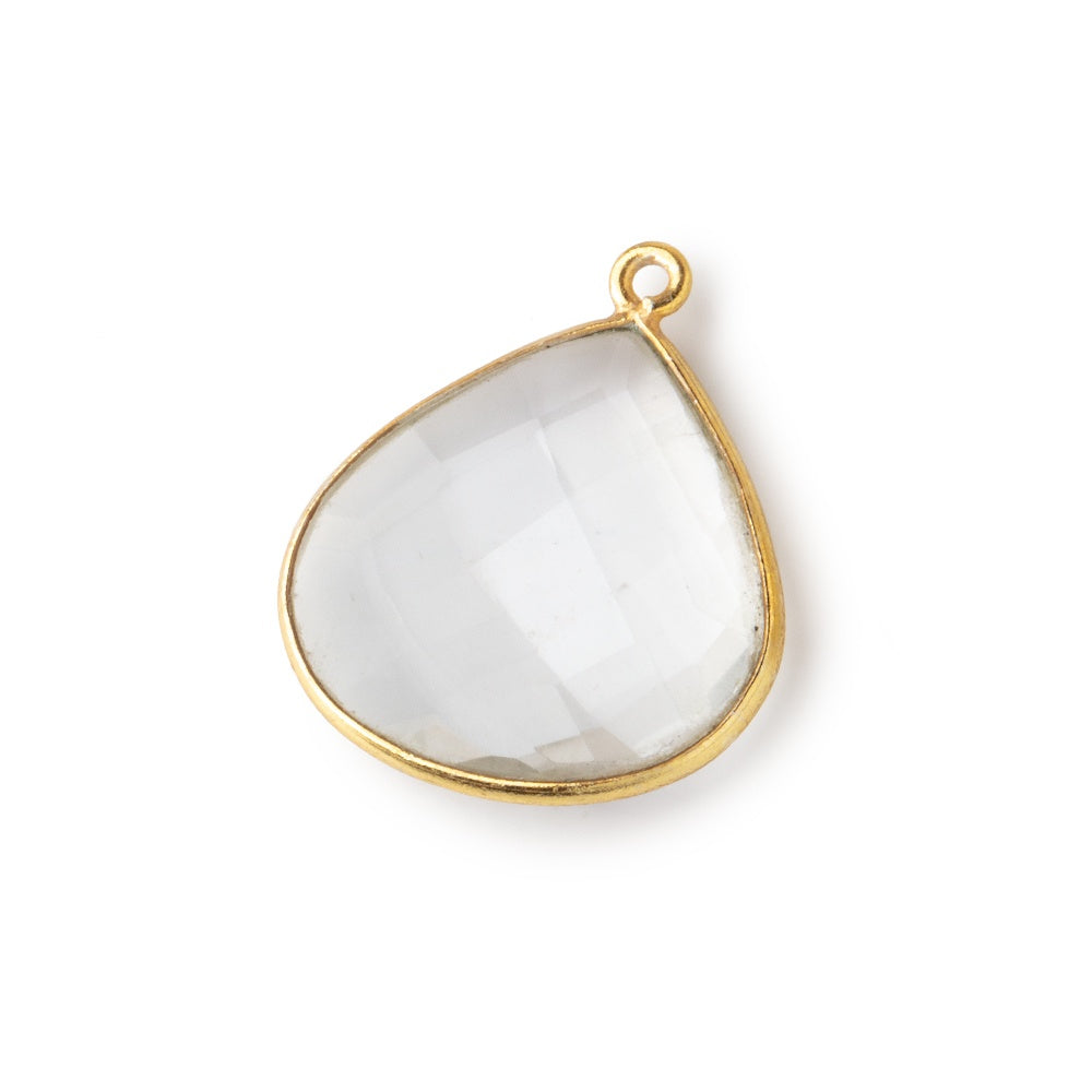 21x21mm Vermeil Bezeled Crystal Quartz faceted heart focal pendant 1 piece 