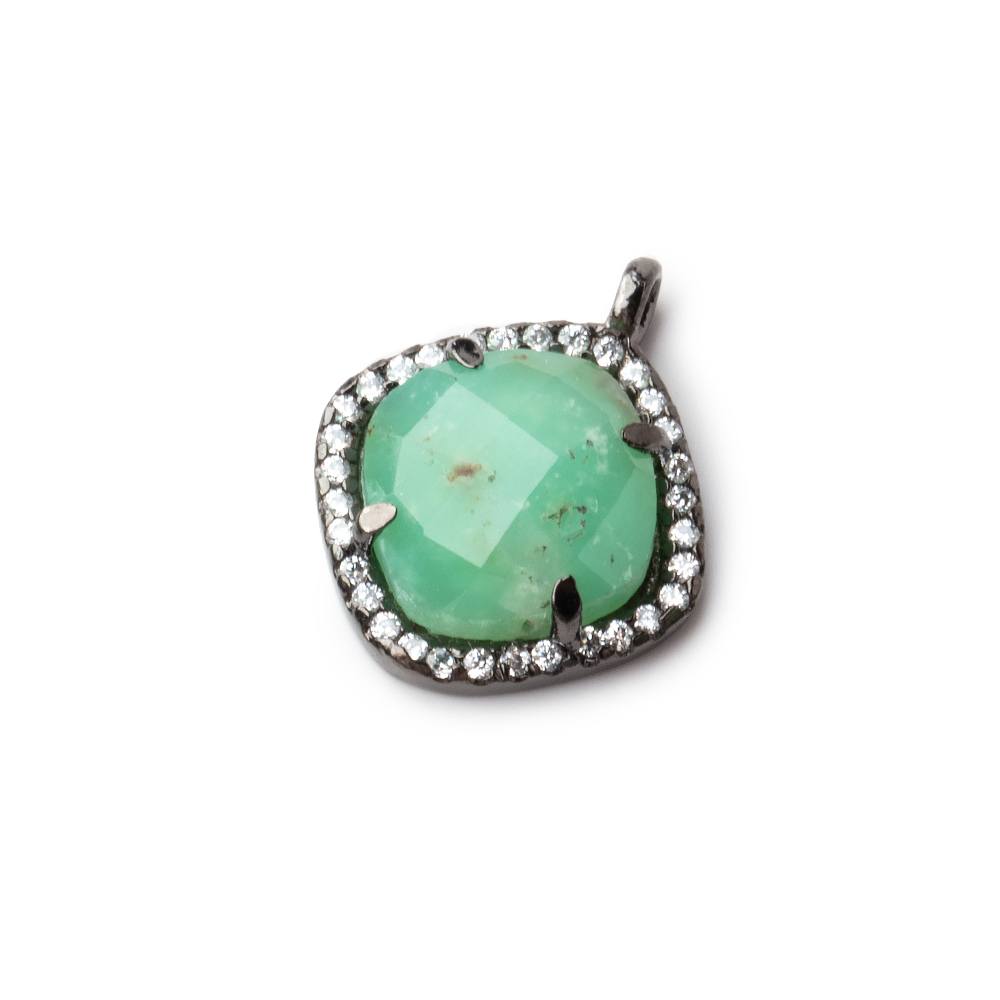  12.5mm Black Gold Bezel White CZ & Chrysoprase Cushion Pendant 1pc 
