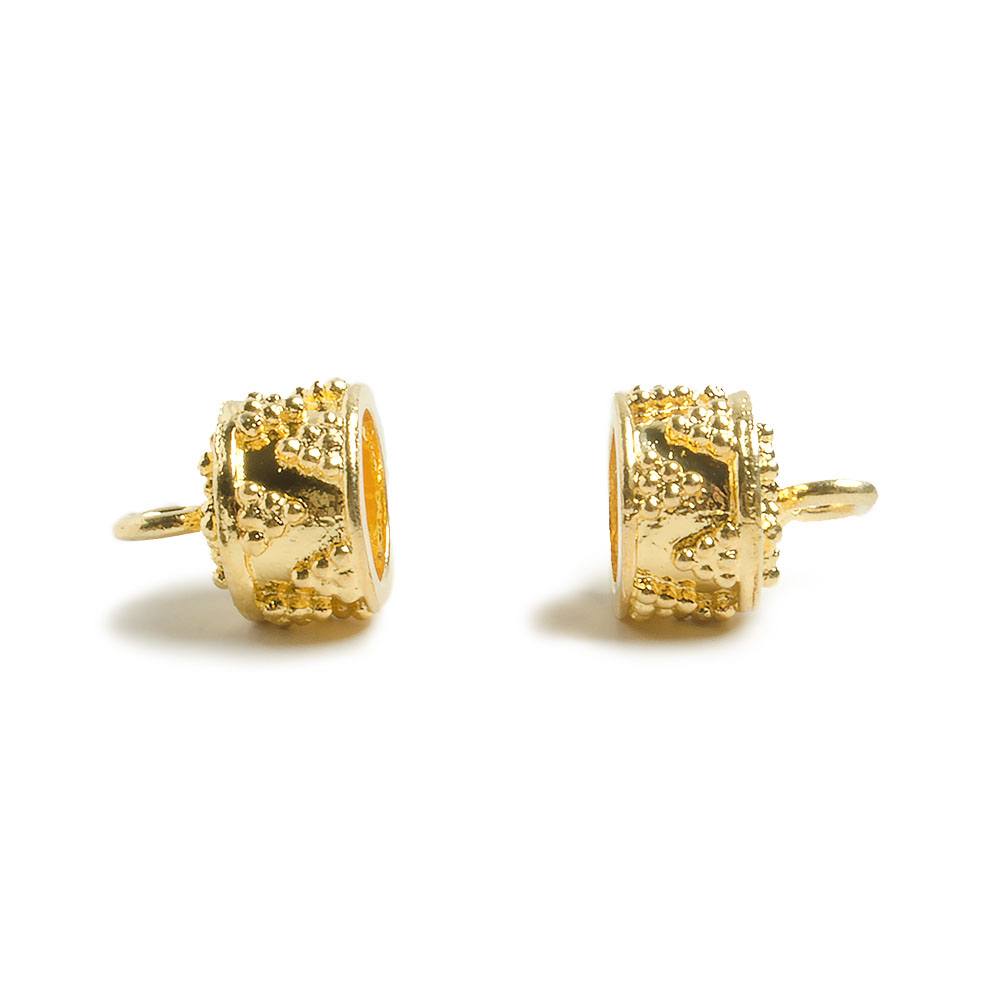  11mm 22kt Gold plated Barrel Bead Cap Miligrain Triangle Design Set of 2 