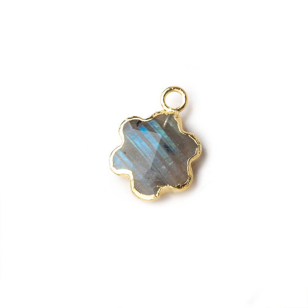  12mm Gold Leafed Labradorite Faceted Flower Focal Bead Pendant sold as 1 piece 
