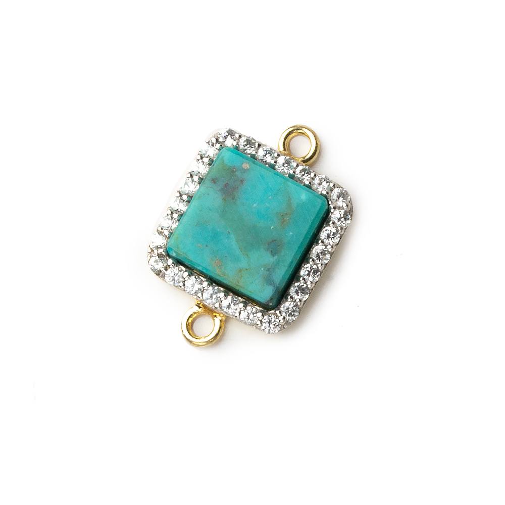  11mm Gold plated CZ Bezel Synthetic Turquoise square Connector 1 focal bead 