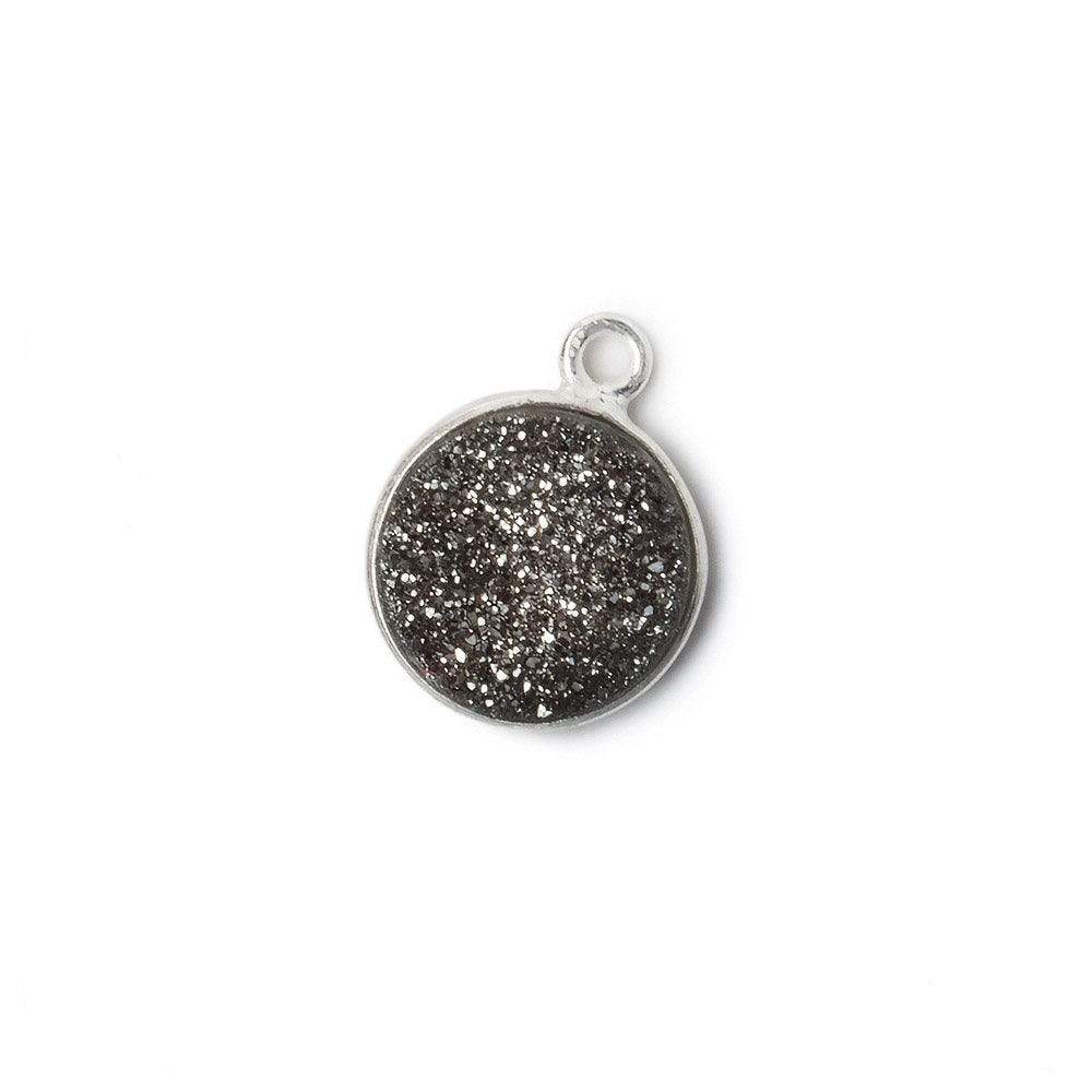  11mm Silver .925 Bezel Metallic Platinum Drusy Coin Pendant 1 piece 
