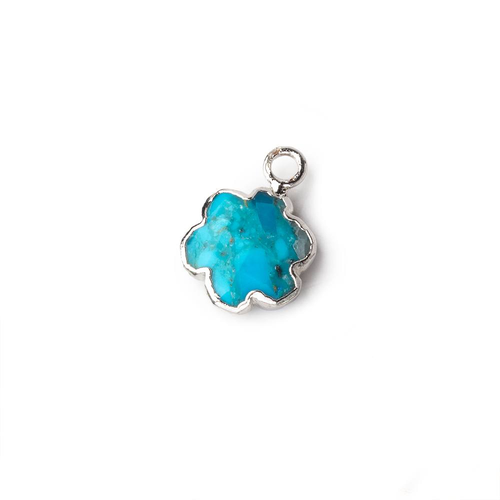  11mm Silver Leafed Turquoise Faceted Quatrafoil Focal Pendant 