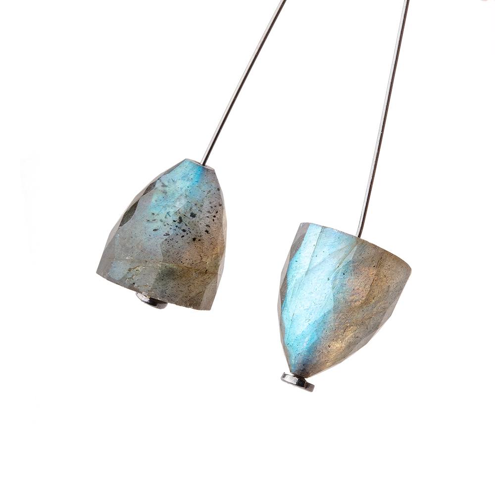  11x10mm Labradorite Faceted Cone Focal Set of 2 Beads 1mm hole 