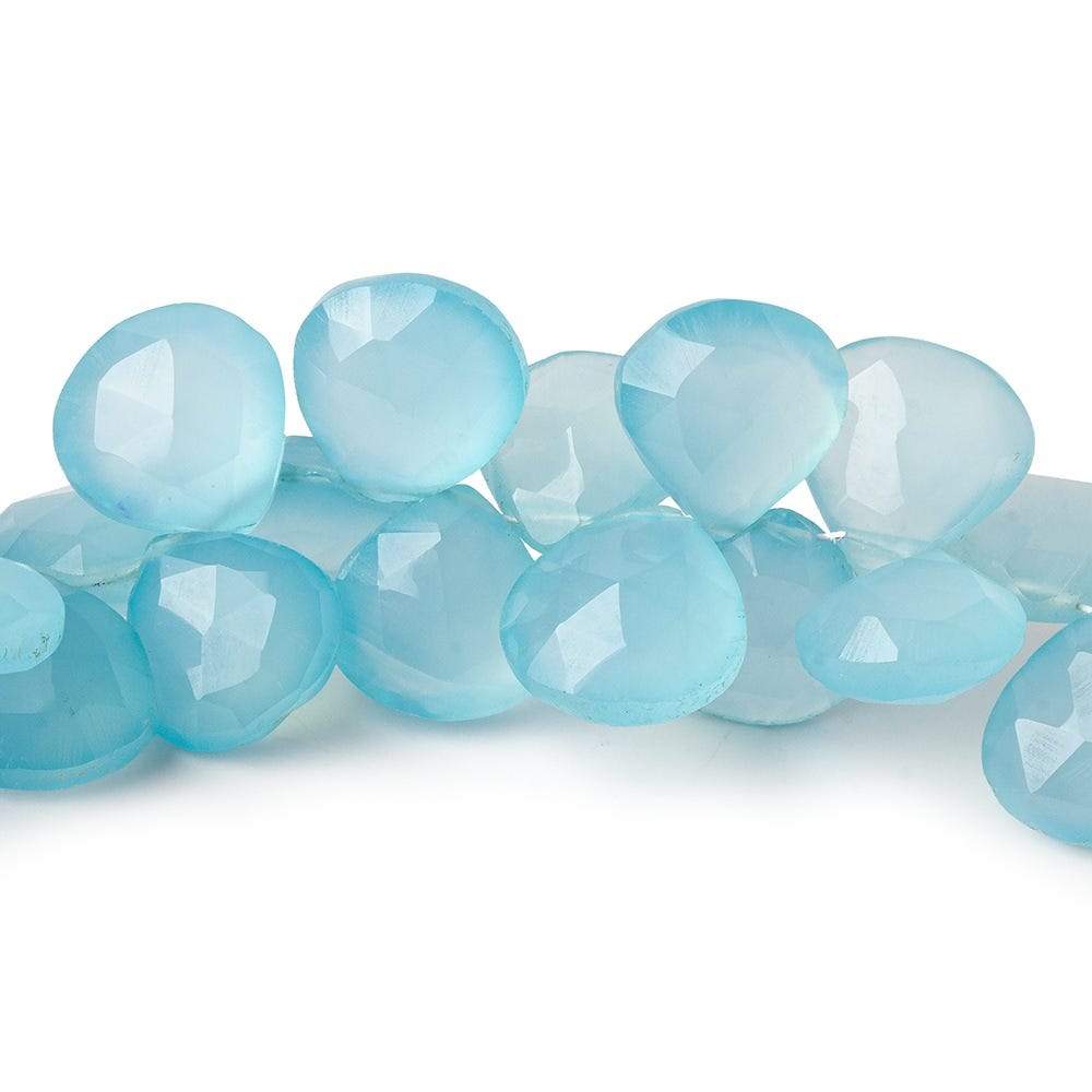  10.5mm Caribbean Blue Chalcedony faceted hearts 8 inch 55 beads AAA 