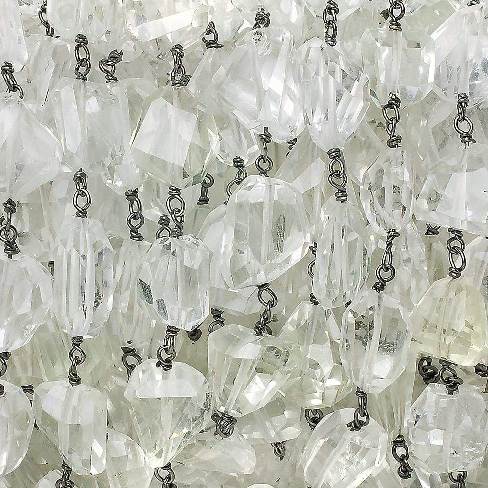  11x11-14x12mm Crystal Quartz faceted nugget Black Gold .925 Chain by the foot 16 pieces 