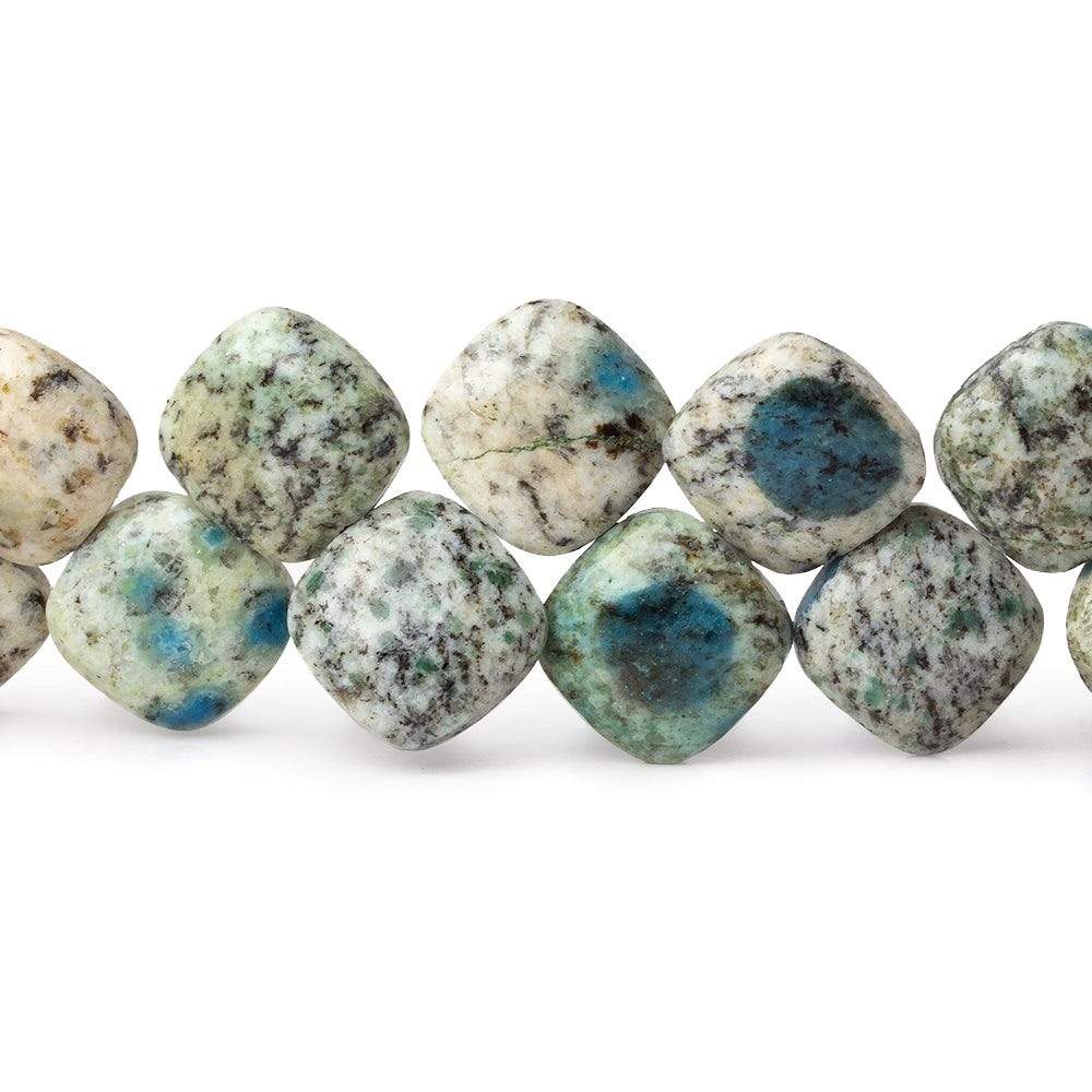  11x11mm K2 Azurite Granite "K2 Jasper" plain pillow beads 8 inch 30 beads 