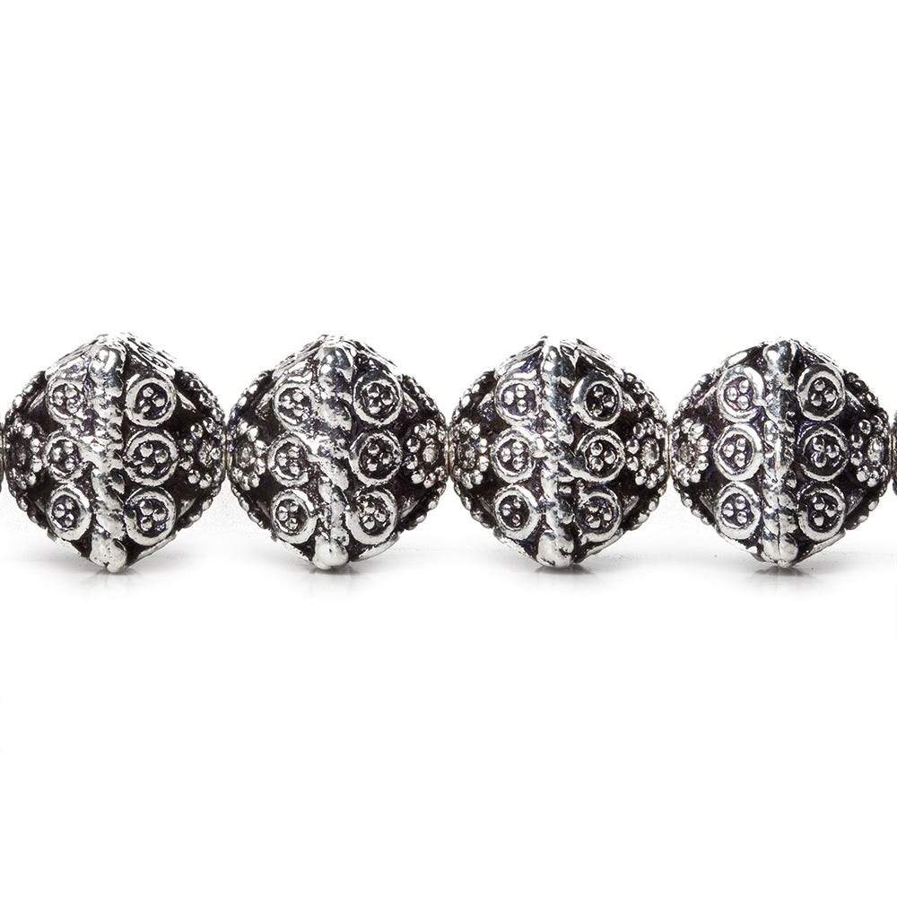  11mm Antiqued Silver Plated Copper Bali Design Bipyramid 8 inch 19 Beads 