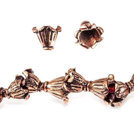  11x4mm Antiqued Copper Fluted Leaf Bead Cap Cone 8 inch 26 pieces 
