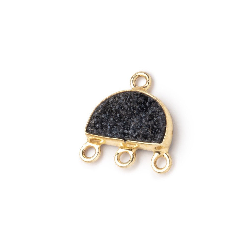 11x7mm Vermeil Bezel Black Drusy Half Moon 3 ring Connector 1 piece 