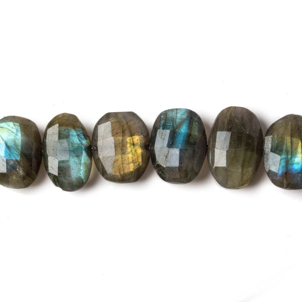  11x8-14x9mm Labradorite side drilled Faceted Cushion beads 6 inch 16 pieces 