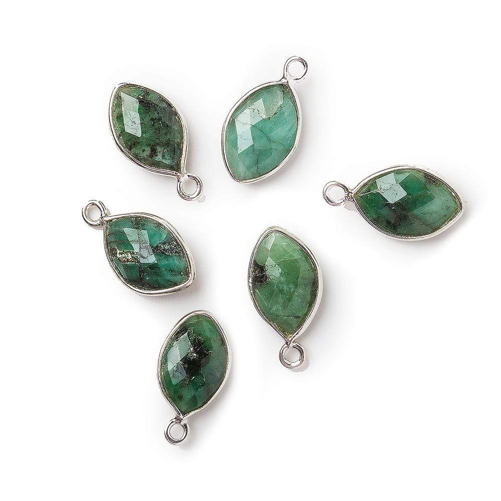  11x8mm Silver Bezel Emerald Marquise Pendant 1 piece 