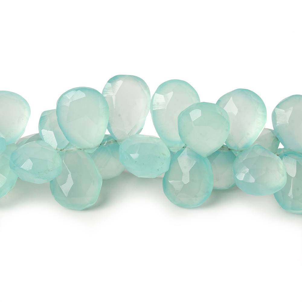  11x10-14x11mm Seafoam Blue Chalcedony faceted pears 8 inch 61 beads AAA 