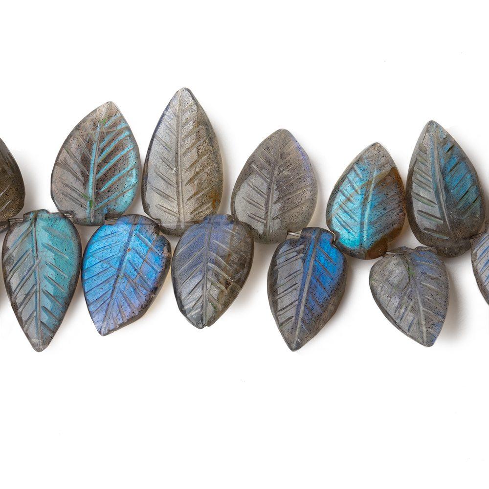  11x7-16x9mm Labradorite hand carved leaf beads 6 inch 38 pieces AAA 