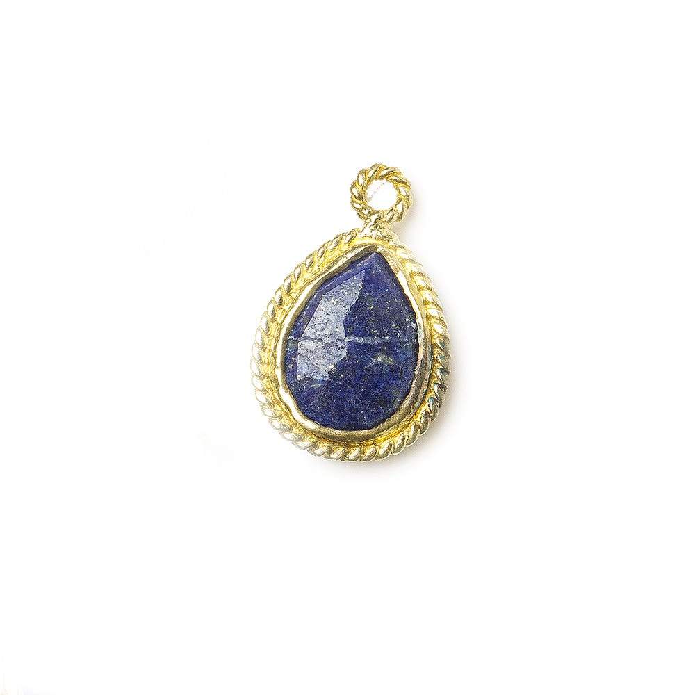  11x9mm Vermeil Twist Rope Bezel Lapis Lazuli Faceted Pear Pendant 1 piece 