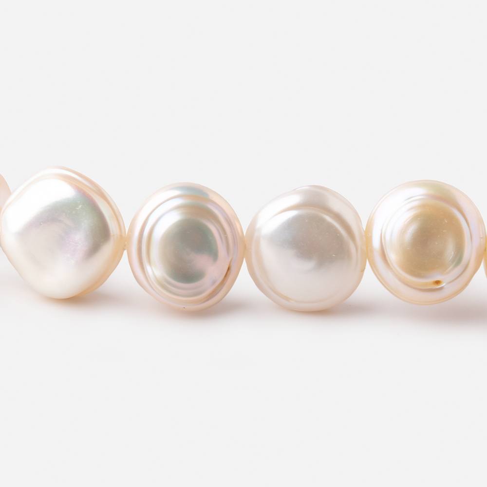  12-14mm Peach Side Drilled Keshi Freshwater Pearls 16 inch 35 pieces 