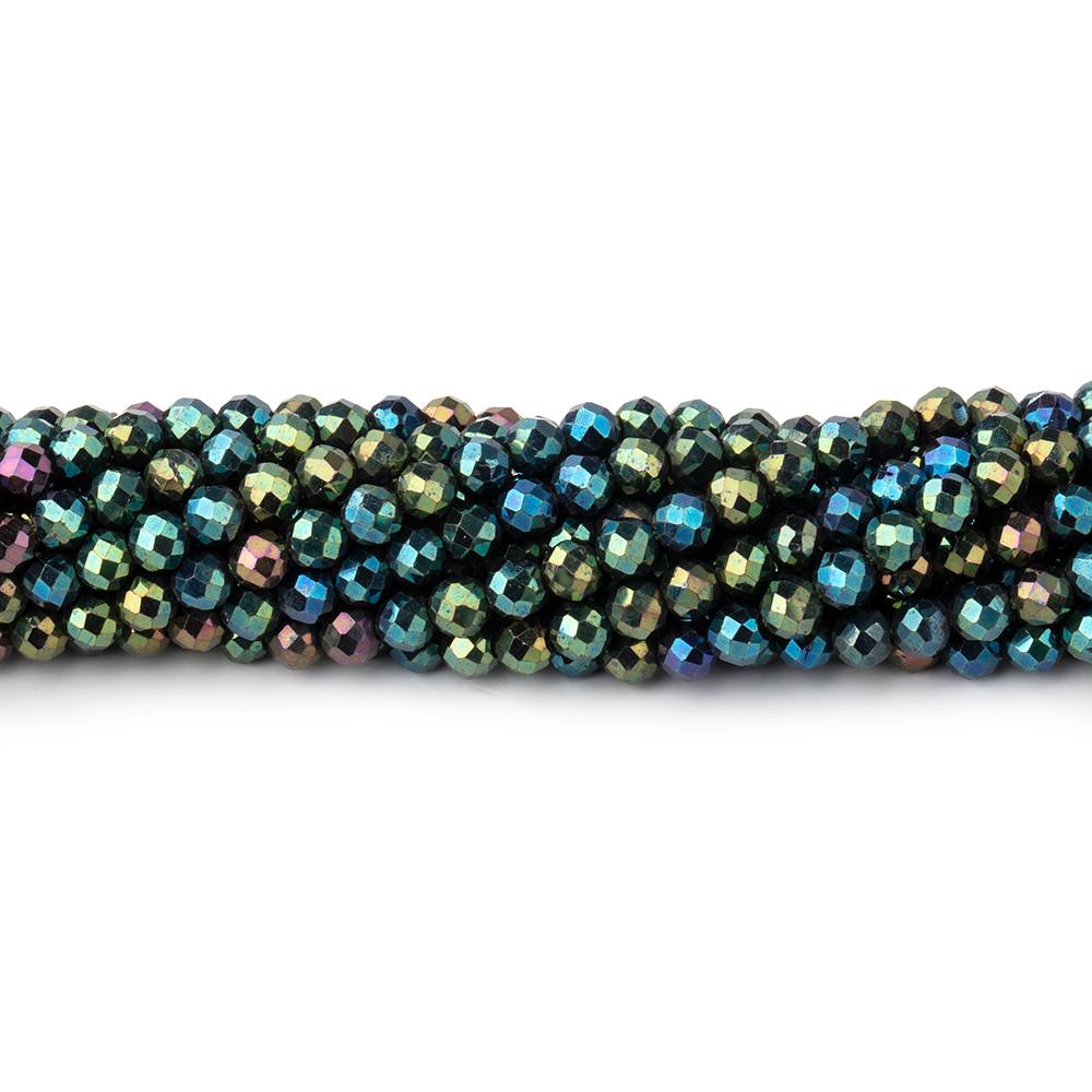  3mm Green Peacock Metallic Black Spinel Micro faceted rounds 13 inch 128 beads 