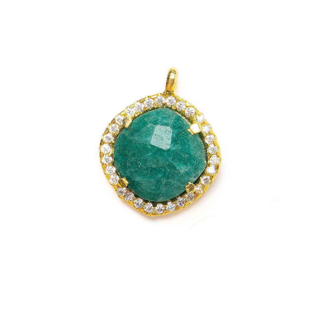  12.5mm Vermeil Bezel White CZ & Green Aventurine Cushion Pendant 1 piece 