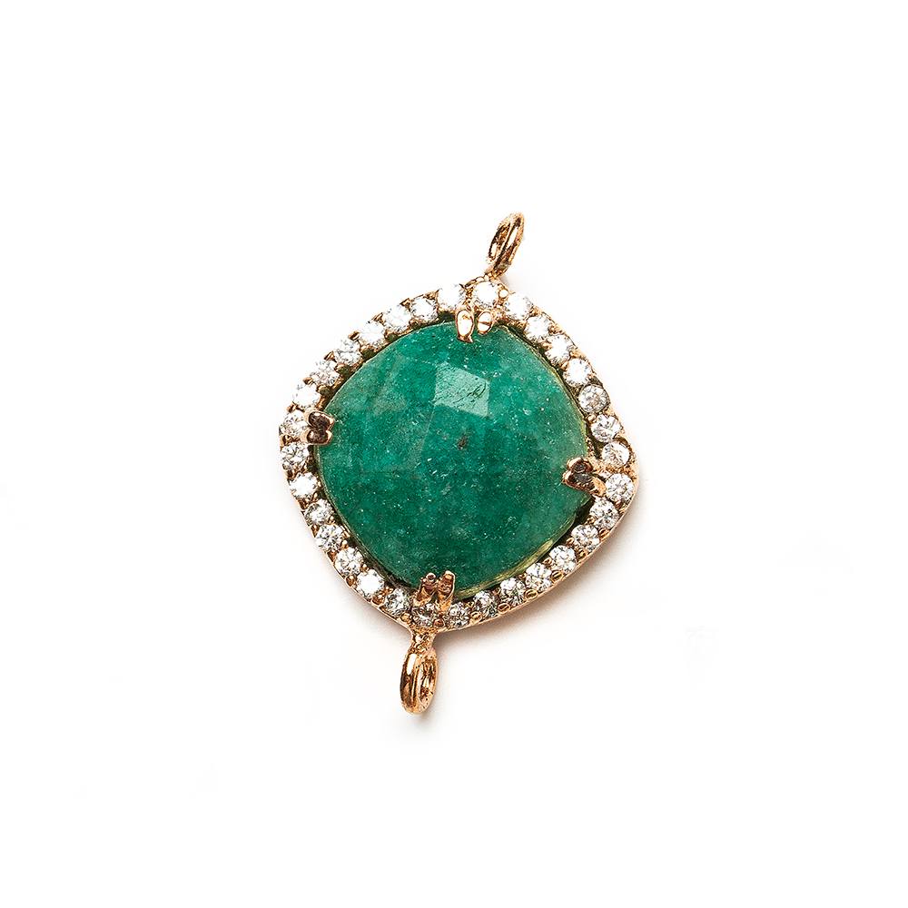  12.5mm Rose Gold Bezel White CZ & Green Aventurine Cushion Connector 1 piece 