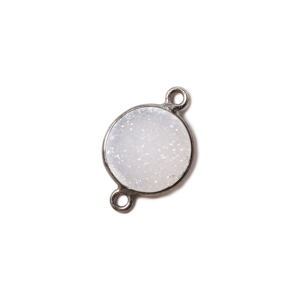  12mm Black Gold Bezel White Drusy Coin Connector 1 piece 