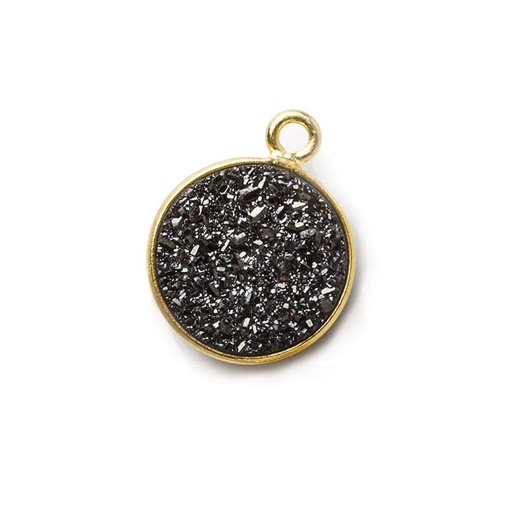  12mm Vermeil Bezel Platinum Grey Drusy Coin Pendant 1 piece 