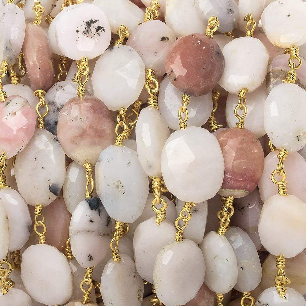  12x10-14x10mm Pink Peruvian Opal faceted oval Gold Chain by the foot 17 pieces 