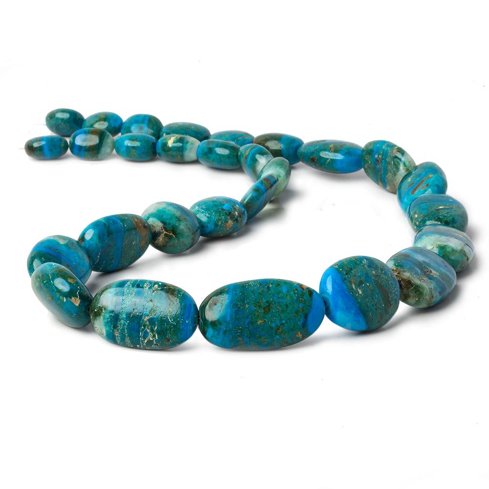  12x10-28x16mm Peruvian Blue Opal with Matrix plain oval nugget beads 19 inch 27 pcs AA 