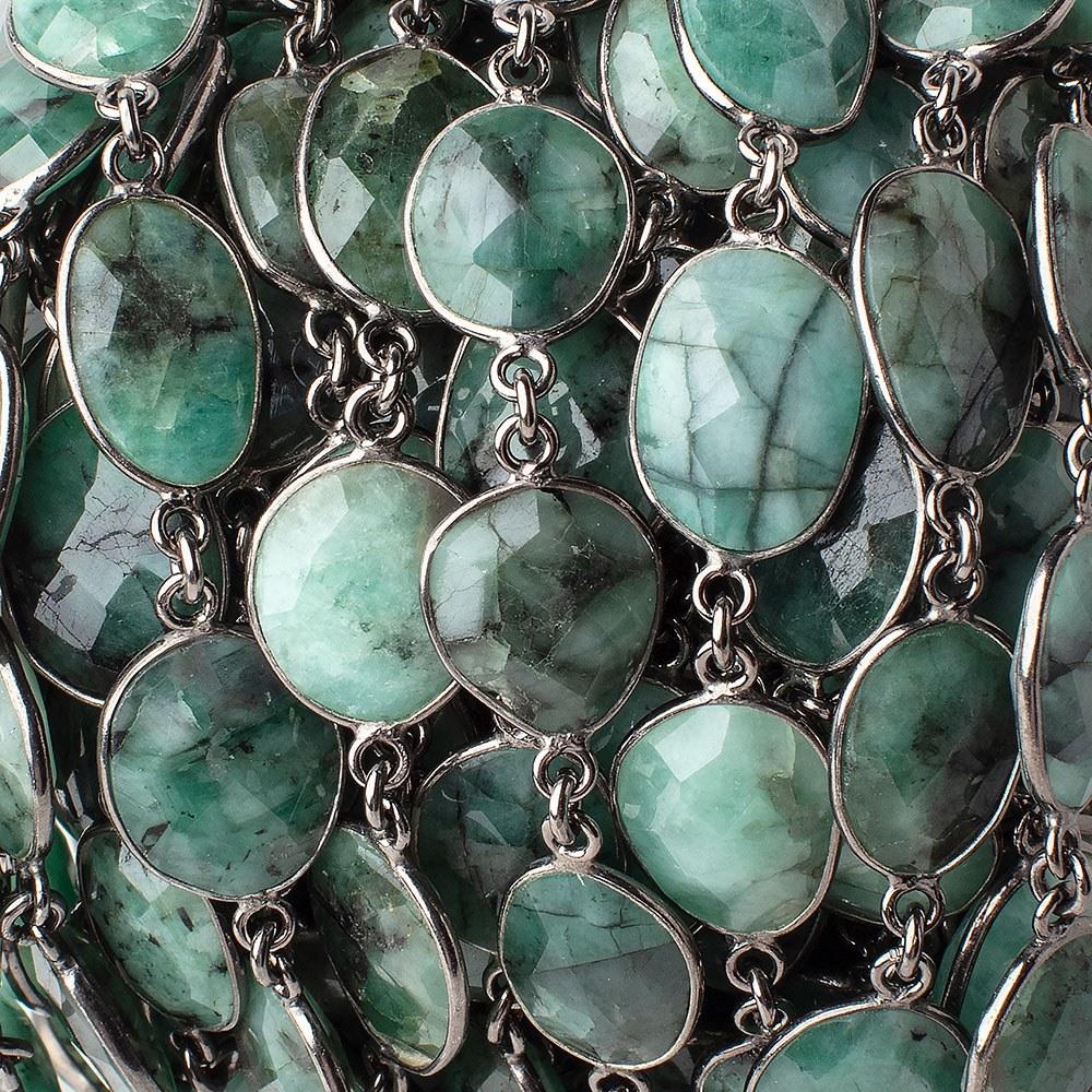  12x11-16x12mm Black Gold .925 Silver Bezel Emerald Nugget Chain by the foot 