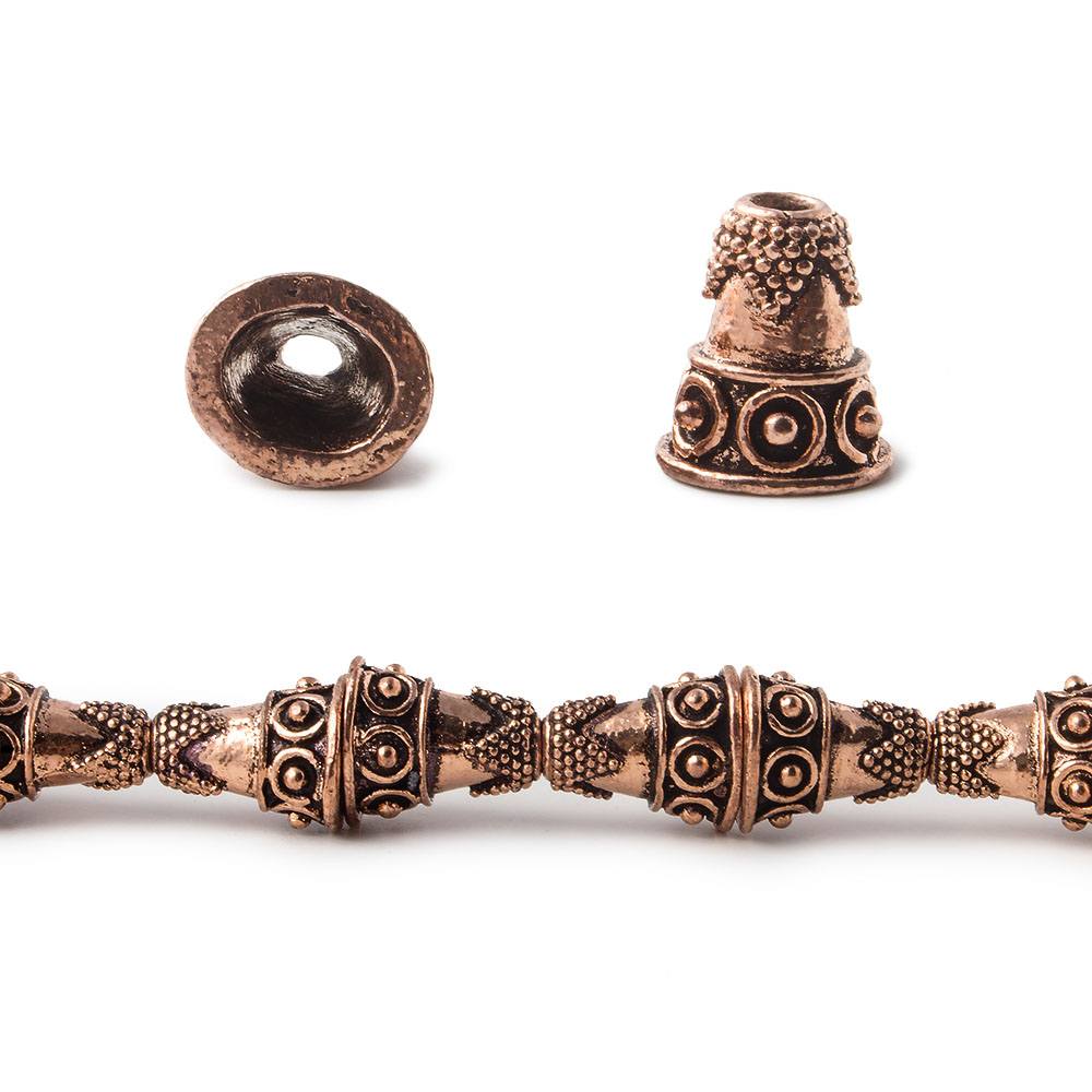  12x11x9mm Antiqued Copper Cone Bali Design With Oval Shape 8 inch 18 pcs 