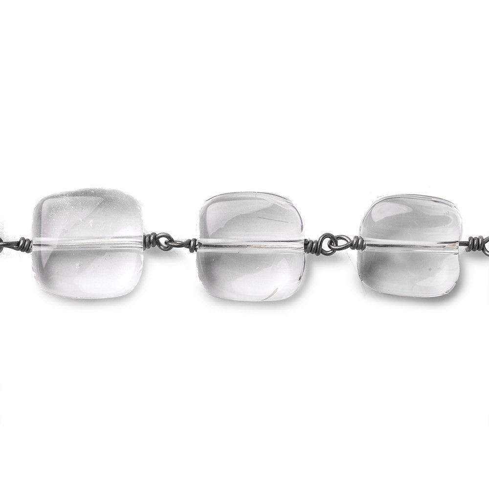  12x12mm Crystal Quartz plain cushions Black Gold plated Chain by the foot 