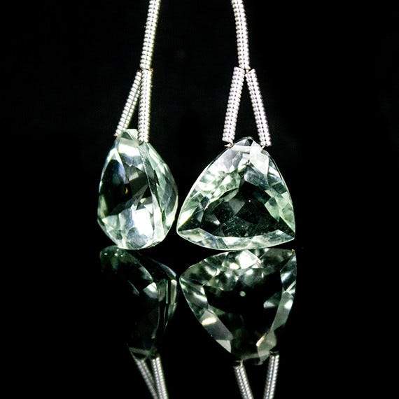  12x12mm Prasiolite Pavilion Faceted Trillion Focal Set of 2 