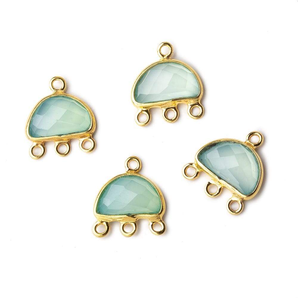  12x13mm Vermeil Bezel Seafoam Green Chalcedony Half Moon 3 ring Connector 1 focal bead 