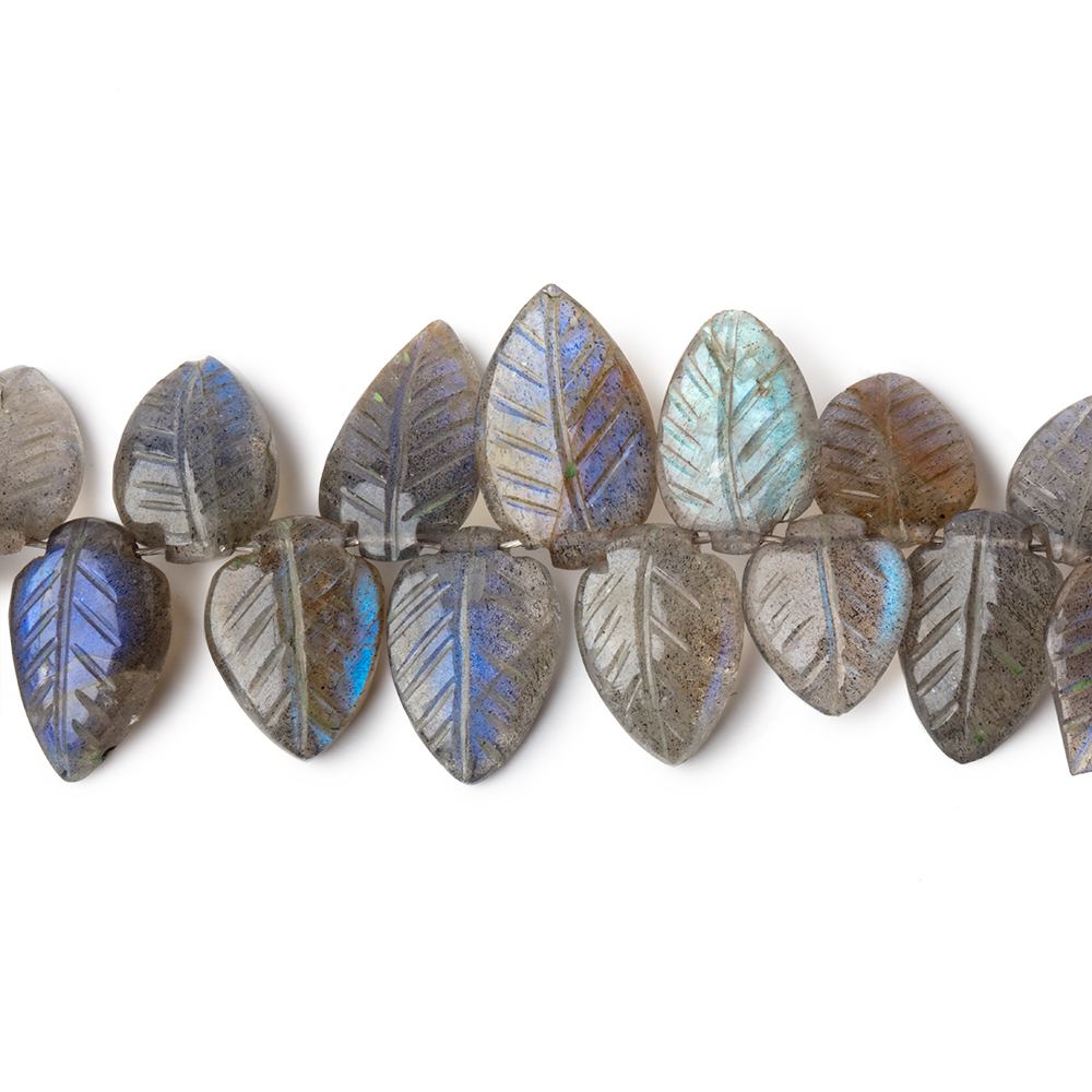  12x6-14x8mm Labradorite hand carved leaf beads 6 inch 35 pieces AAA 