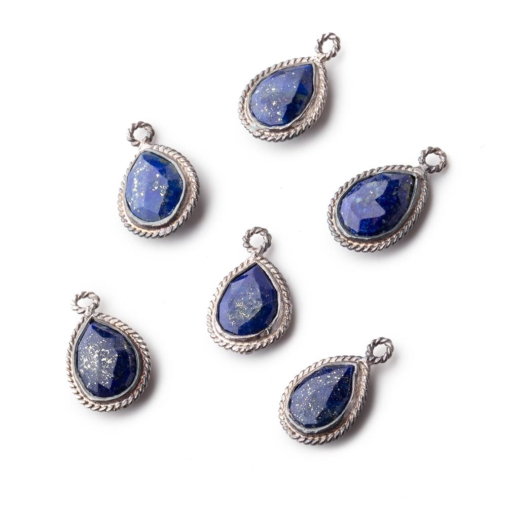  12x8mm Oxidized Silver Rope Bezel Lapis Lazuli Pear Pendant 1 piece 