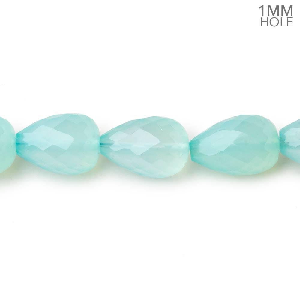 12x8mm Seafoam Blue Chalcedony straight drilled faceted tear drop beads 8 inch 17 large hole beads 