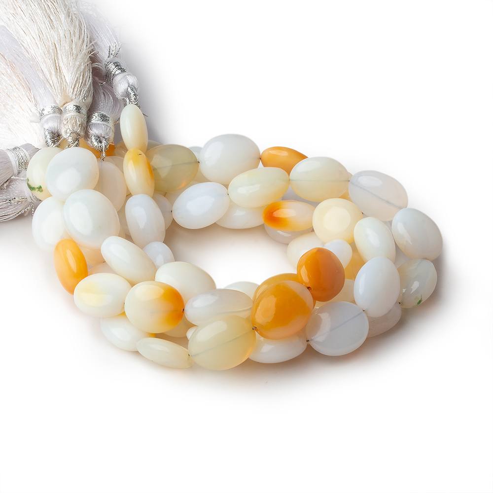  12x9-14x10mm White and Yellow Opal plain oval beads 7.5 inch 15 pieces 