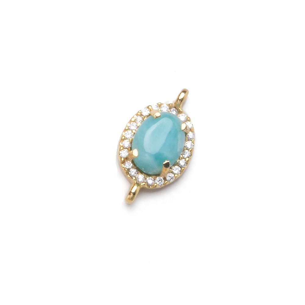  12x9.5mm Vermeil Bezel White CZ and Larimar Oval Connector 1 focal piece 