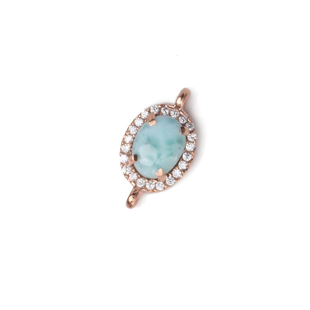  12x9.5mm Rose Gold Bezel White CZ and Larimar Oval Connector 1 focal piece 