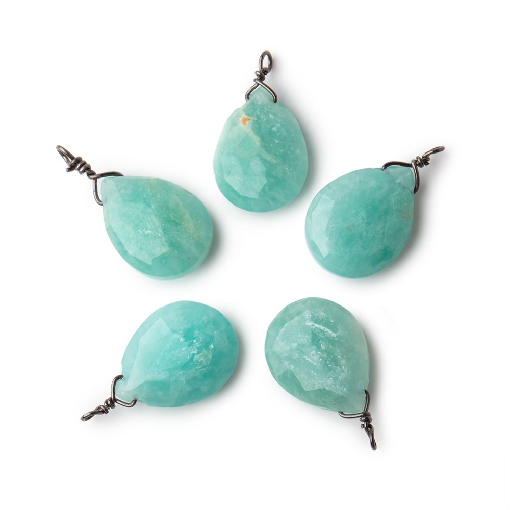  12x9mm Black Gold Wire Wrapped Amazonite Faceted Pear 1 Focal Pendant 