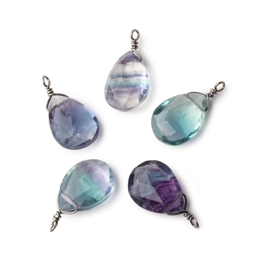  12x9mm Black Gold Wire Wrapped Fluorite Faceted Pear 1 Focal Pendant 