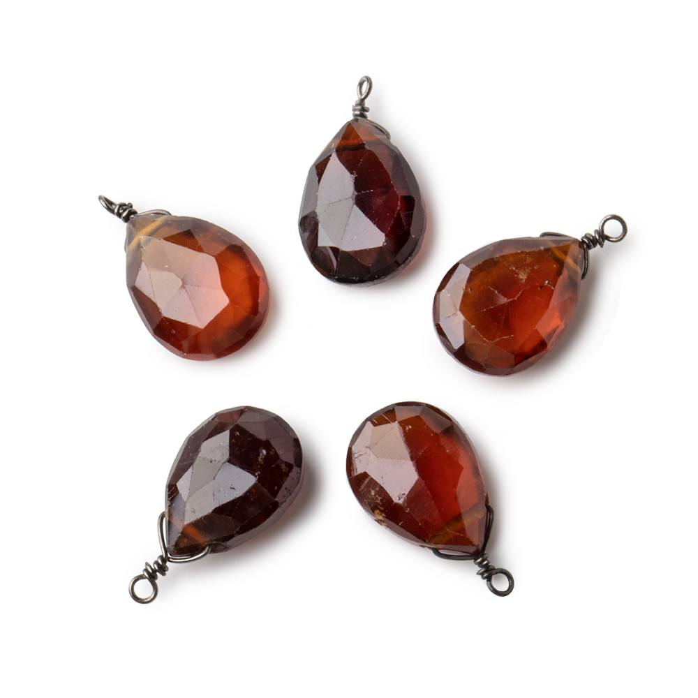  12x9mm Black Gold Wire Wrapped Hessonite Garnet Faceted Pear 1 Focal Pendant 