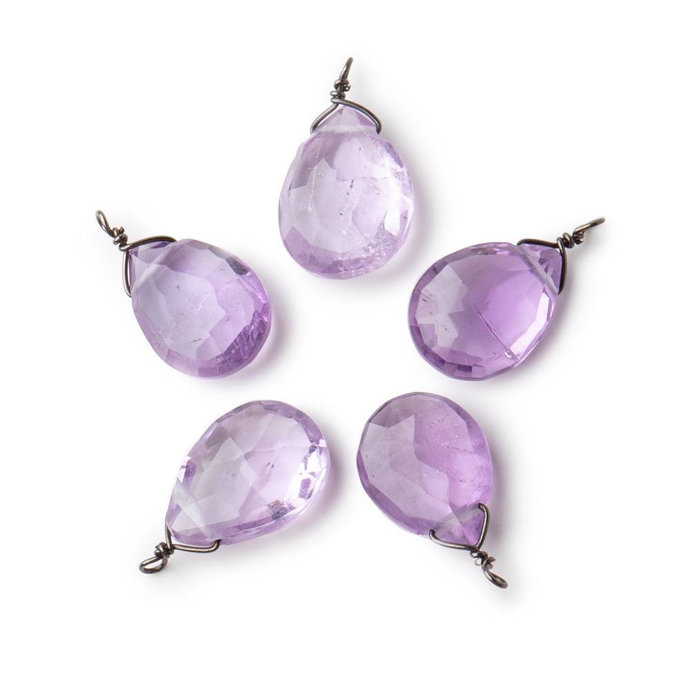  12x9mm Black Gold Wire Wrapped Pink Amethyst Faceted Pear 1 Focal Pendant 