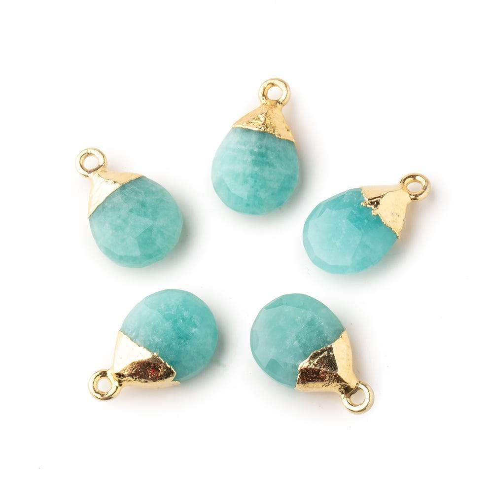  12x9mm Gold Leafed Amazonite faceted pear 1 focal bead 