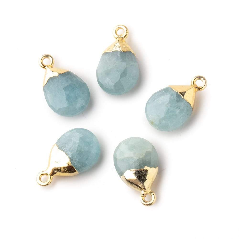  12x9mm Gold Leafed Aquamarine faceted pear 1 focal bead 