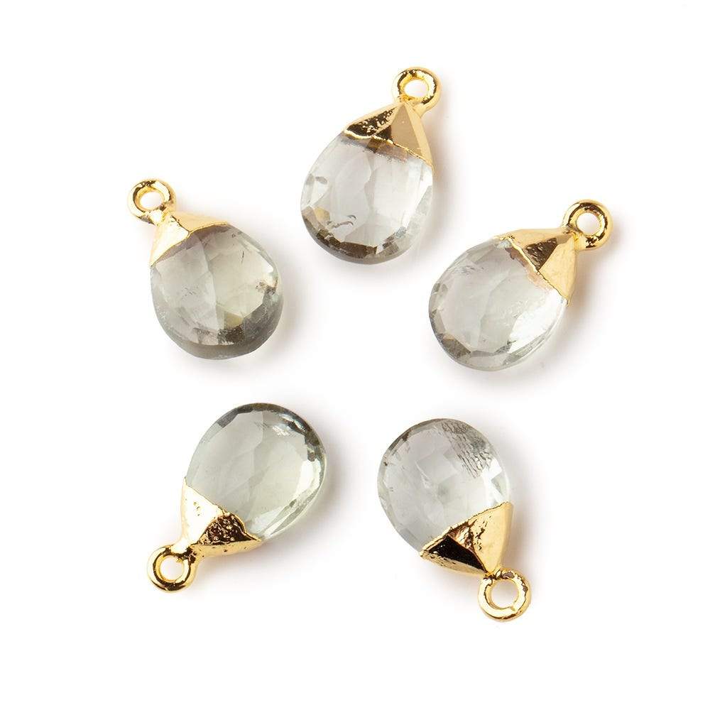  12x9mm Gold Leafed Green Amethyst faceted pear 1 focal bead 